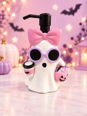New Girl Ghost W/ Bow & Coffee Halloween Soap Dispenser Spooky Decoration